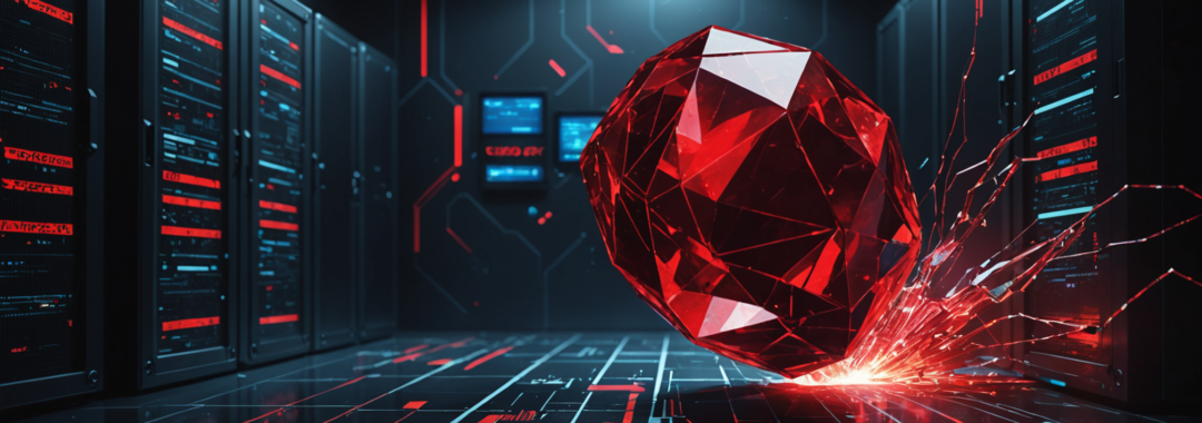 Rails Active Storage vulnerability warning showing server security breach concept