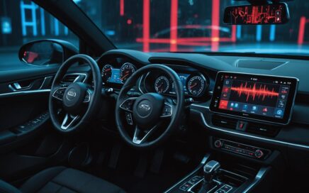 Android car head unit malware infection warning displayed on vehicle infotainment screen