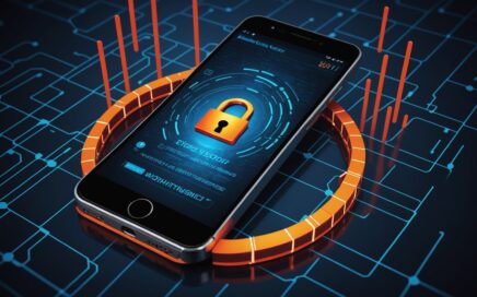 Voice AI phishing attack concept showing smartphone and artificial intelligence voice wave patterns