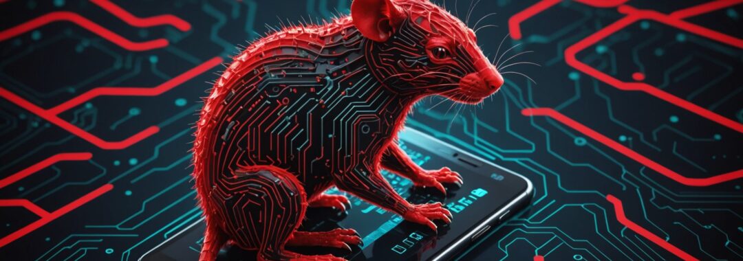 RatHat Android malware threat illustration showing AI-powered mobile device compromise
