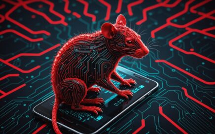 RatHat Android malware threat illustration showing AI-powered mobile device compromise