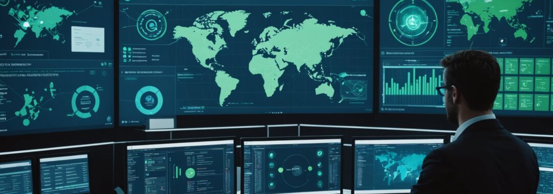 IT administrator securing RMM software dashboard with security controls and multi-tenant management interface