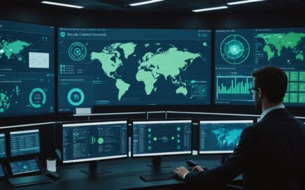 IT administrator securing RMM software dashboard with security controls and multi-tenant management interface