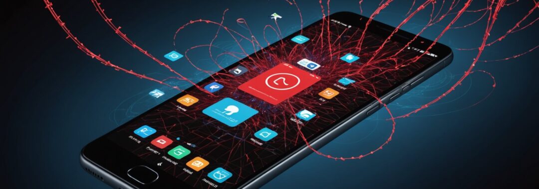 Smartphone displaying targeted advertisements with zero-click spyware infection warning overlay